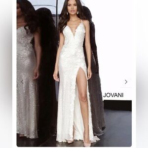 Jovani Cream Sequin Fitted Dress 1012 Prom Pageant Backless Floral Bodice 14 NWT